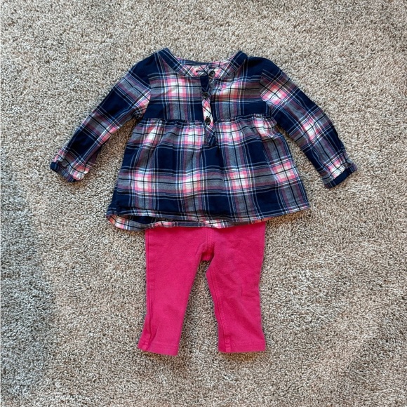 Carter’s Plaid Tunic long sleeve top and Pink Leggings outfit Size 12 Months - Picture 2 of 11